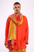 Shawl in striped jacquard cotton blend with tassels